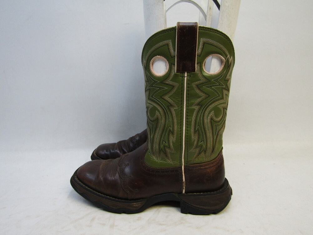 DURANGO Womens Sz 6 M Green Brown Leather Buckaroo Stockman Cowboy Western Boots